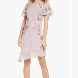 Chi Chi London Bryleigh Asymmetrical Rose Embroidered Dress Size 8